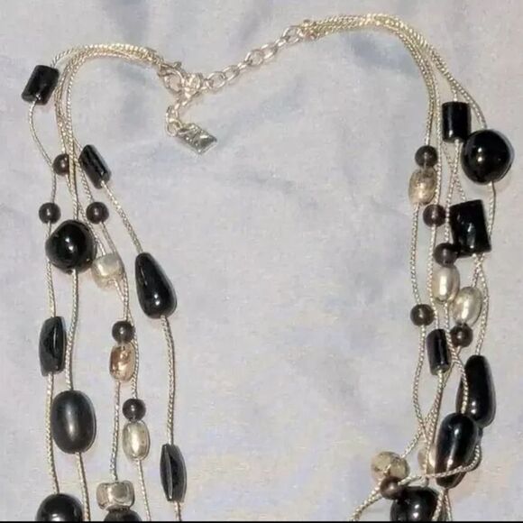 Anne Klein  Black and Silver Beaded Necklace 15" 2.5" Extender - Picture 5 of 8